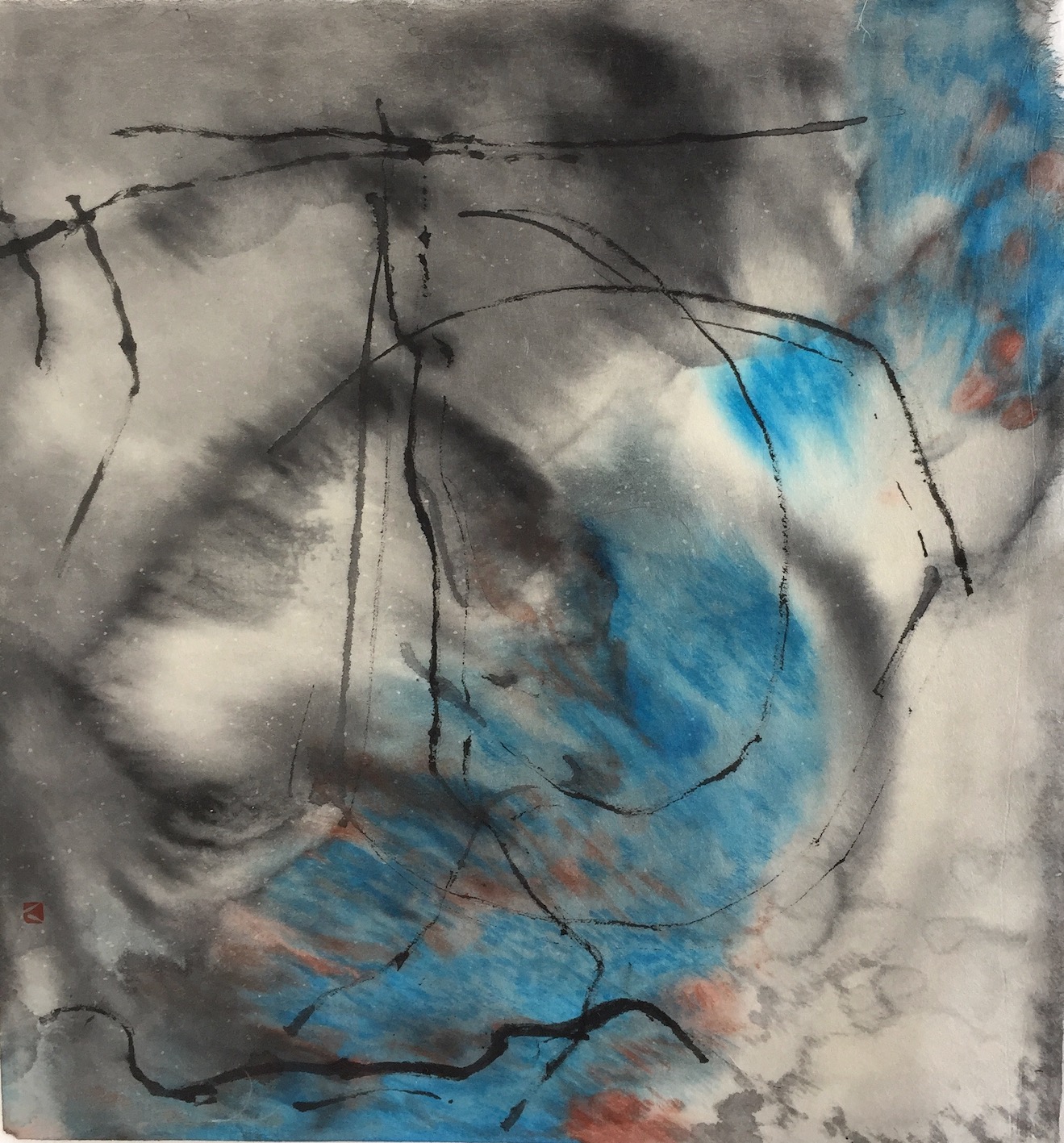 Clouds Dancing 4 24 X 25 cms Sumi ink, acrylic, 踊る雲 4 墨、アクリル　　2020